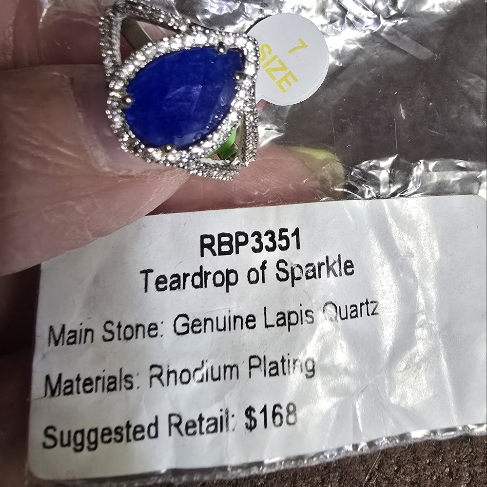 Bomb Party RBP3351 Teardrop of Sparkle Ring with Lapis Quartz